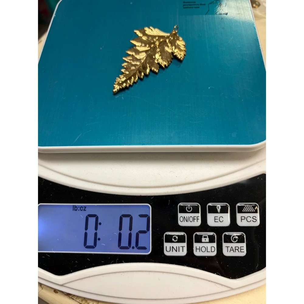 Vintage Gold Tone Fern Leaf Pendant Botanical Statement Jewelry Large 2.5 Inch